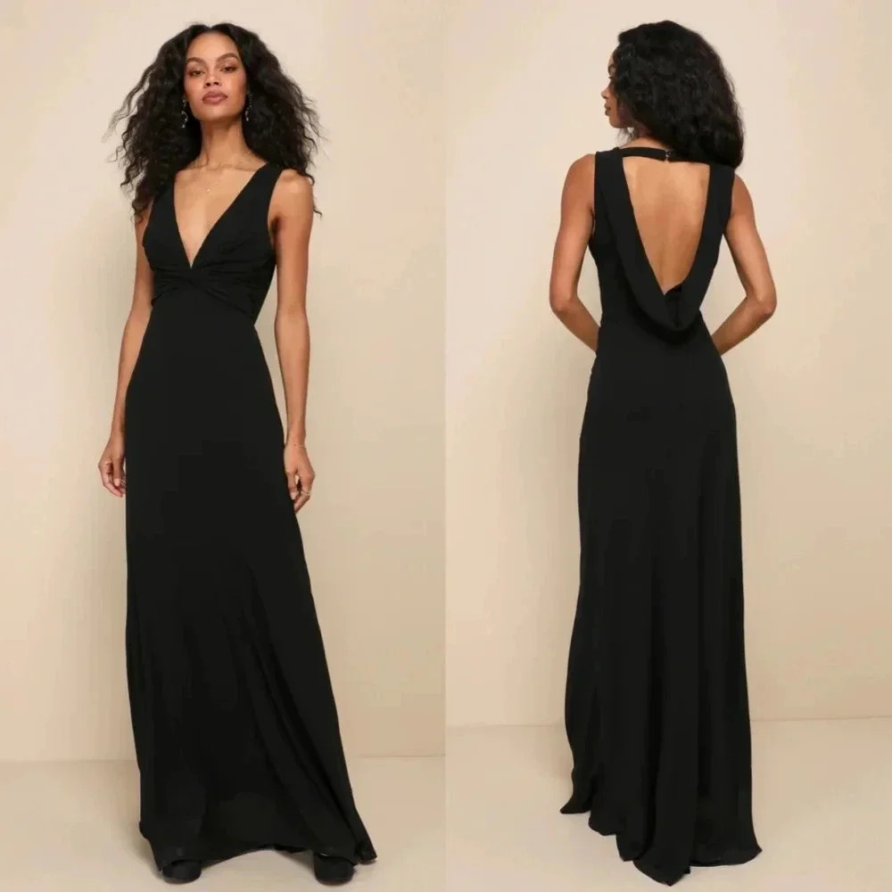 Lulus Elegant Mindset Black Twist-Front Cowl Back Maxi Dress Wedding Party
